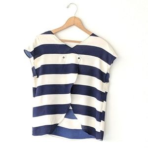 Yaya Navy and White Stiped Open Back Top